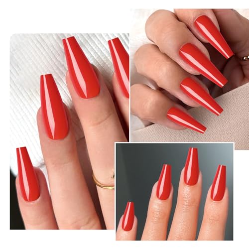 Lifextol Long Red Coffin Press On Nails Kit with Glue and Adhesive Tabs