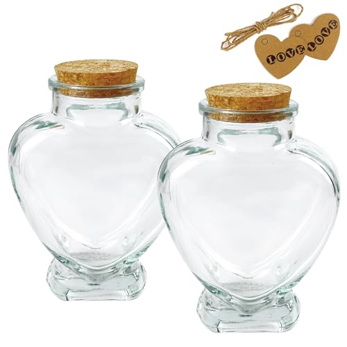 Heart Shaped Glass Jars - 160ml Wishing Bottles with Cork Stoppers