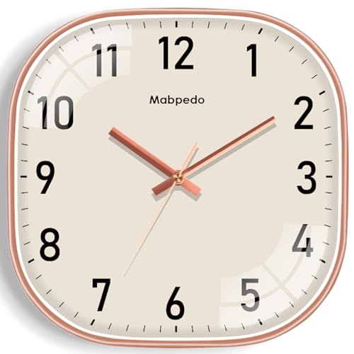 Mabpedo 8 Inch Rose Gold Square Silent Wall Clock - Battery Operated