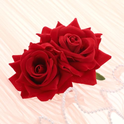 Qianyu Red Rose Flower Hair Comb Velvet Floral Hairpin Wedding Headpiece