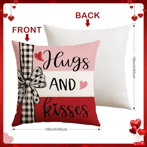 Artscope Valentine's Day Pillow Covers Set of 4, 18x18 Inch Red & Pink Heart Decor
