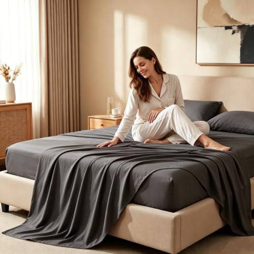 JUWENIN Premium Hotel Flat Sheet - Soft Microfiber Twin Size, Dark Grey