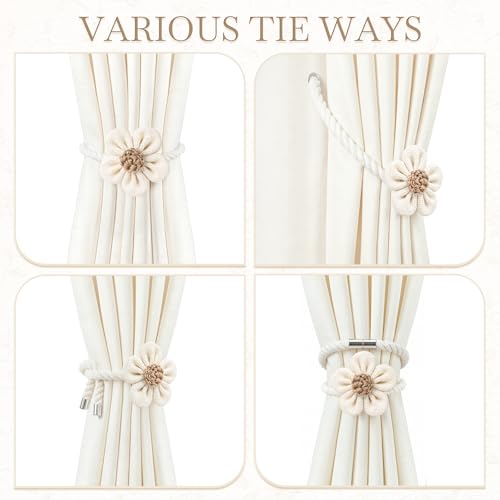 Cream Magnetic Curtain Tiebacks - 2 Pcs Boho Holdbacks