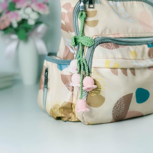 Crochet Lily of The Valley Car Charm - Handmade Pink Flower Decor for Mirror & Bag