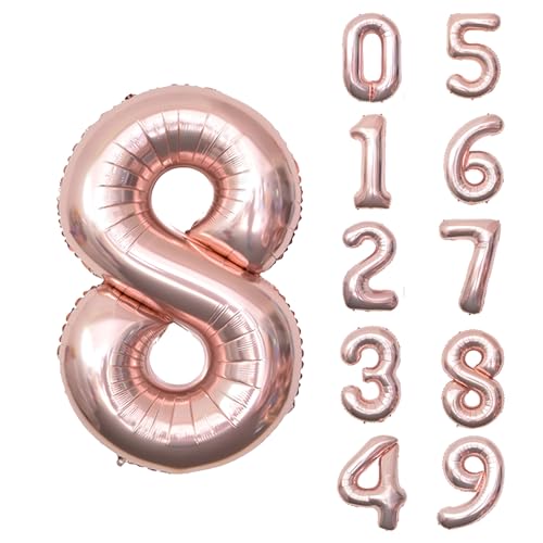 Keyali 40-Inch Rose Gold Number 8 Foil Helium Balloon for Birthday Party