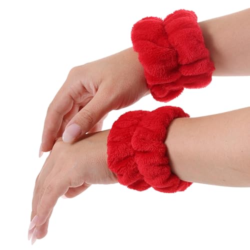 Bella Sleep + Spa Red Microfiber Wrist Bands for Face Washing - 1 Pair