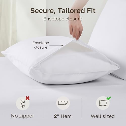 Queen Pillow Cases Set of 2 - 100% Cotton Sateen in Bright White