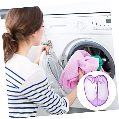 Collapsible Laundry Hamper with Side Pocket - Purple Mesh Basket