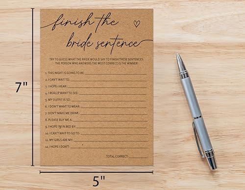 Kraft Bridal Shower Game - Finish The Bride Sentence Cards for 30 Guests