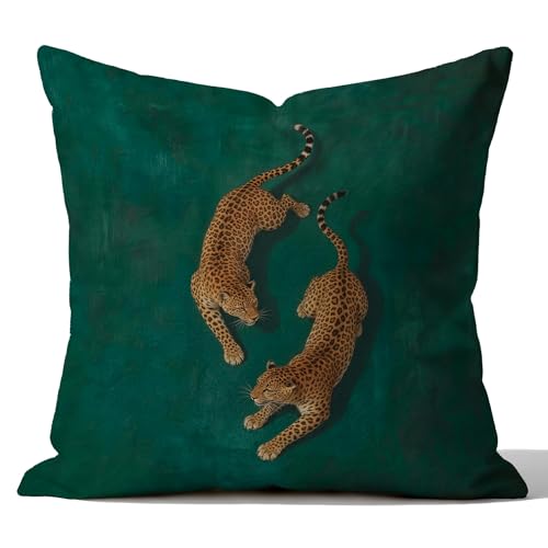 Leopard Print Throw Pillow Cover, Color-3 Retro Dark Green 18x18 Flannel