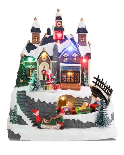 Bdor Christmas Village House with Animated Train & Santa Scene - LED Lights