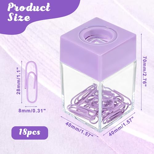 Magnetic Purple Paper Clip Holder with 18 Clips - Desk Organizer