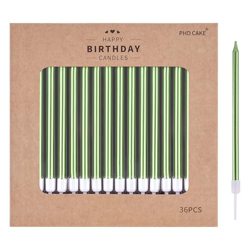 PHD CAKE 36-Count Green Long Thin Tapered Birthday Cake Candles with Holders