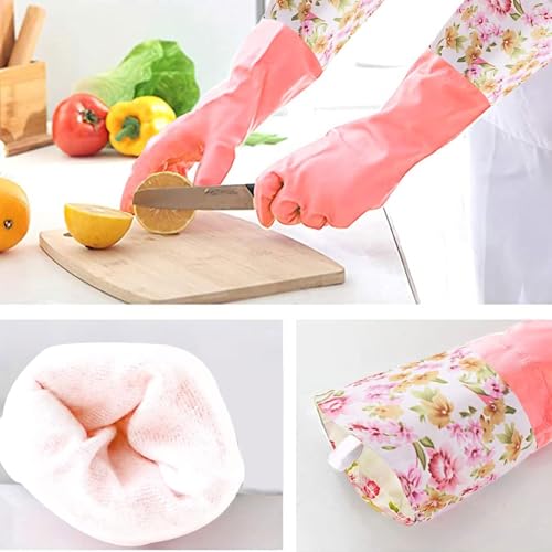 KINGFINGER Reusable Latex-Free Dishwashing Gloves - Purple & Pink, Large