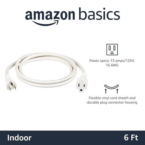 Amazon Basics 6-Foot Indoor Extension Cord - 13 Amps, 2-Pack