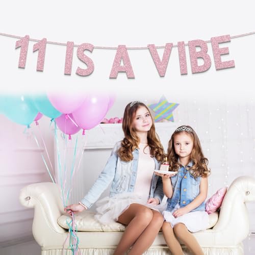 Rose Gold Glitter 11th Birthday Banner for Girls - Party Decorations & Supplies
