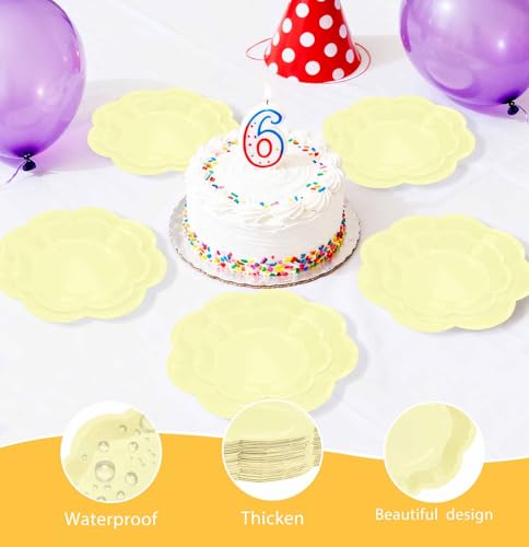 Yellow Paper Plates - 50 PCS Scalloped Disposable Plates Set