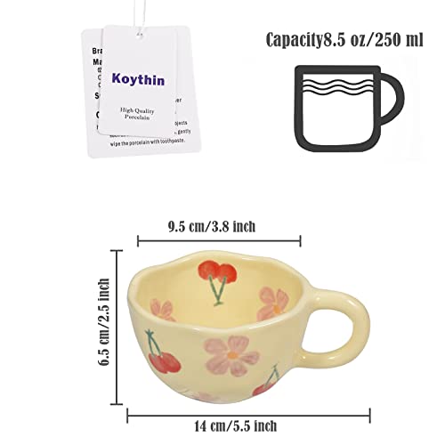 Pink Cherry Floral Ceramic Mug 8.5oz - Koythin 2-Pack Pink Cherrys