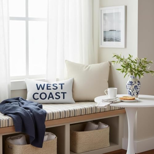HERHOME Navy Blue & White Coastal Lumbar Pillow Cover 12x20 for Home & Outdoor Decor – Pack of 1