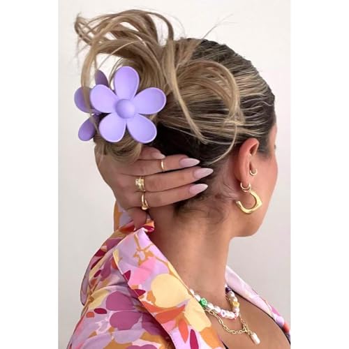 Jeffan Large Matte Flower Hair Claw Clip - Purple Plastic Hair Jaw