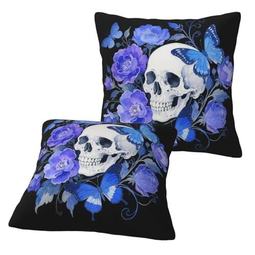 Gothic Floral Skull and Butterfly Throw Pillow Covers, 18x18 Set of 2