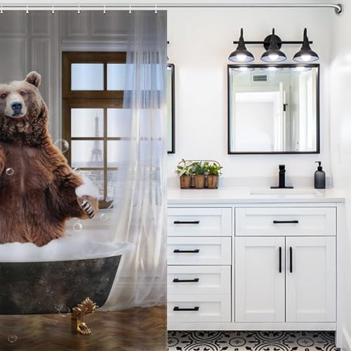 GKMAOLT Funny Bear Shower Curtain 60x72 Inches with 12 Hooks Waterproof Fabric