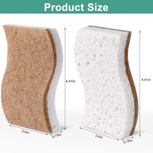 12-Pack Natural Kitchen Sponges, Biodegradable Cellulose & Coconut Scrubbers