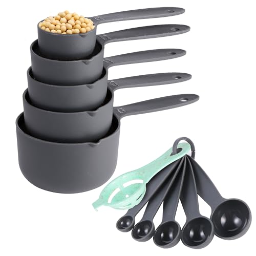 ELASO 11-Piece Measuring Cups and Spoons Set with V-Spout - Gray