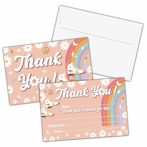 Rainbow Daisy Themed Thank You Cards - 25 Pack with Envelopes