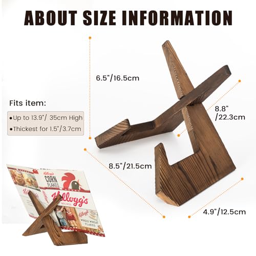 Canareen Rustic Brown Wooden Cookbook Stand for Kitchen Counter - Recipe Book Holder