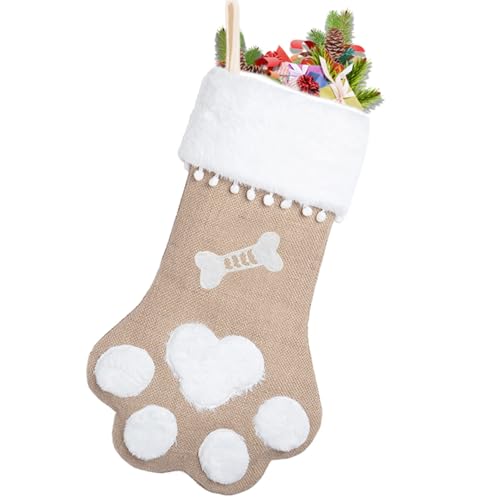 Dog Christmas Stockings Burlap with Paw Pattern 17 Inch Holiday Decor - Pack of 4 - Variation: Dog Paw / Pack