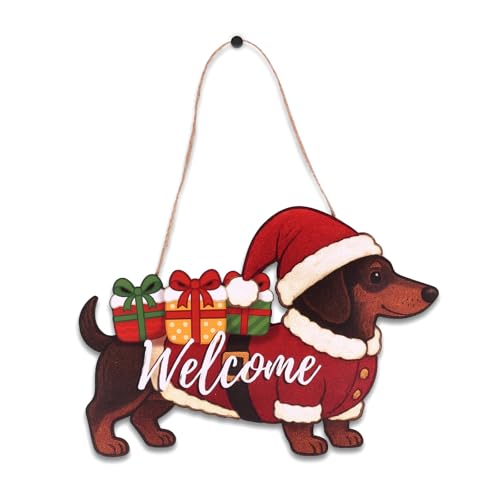 Christmas Dachshund Wooden Sign - Holiday Welcome Door Decor for Dog Lovers