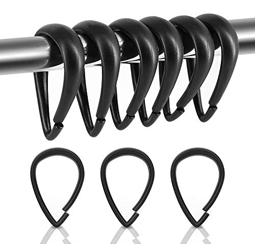 Qulable 12-Piece Plastic Shower Curtain Rings - Smooth Glide Drop-Shape Hooks
