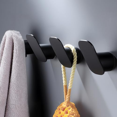DELITON 4 Pack Black Coat Hooks - Heavy Duty Wall Hooks for Home