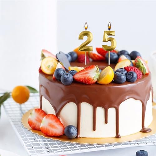 Elegant 25th & 52nd Birthday Candles - Smokeless Number Toppers