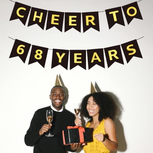 Cheers to 68 Years Banner - Black Gold Pre-Strung Decoration