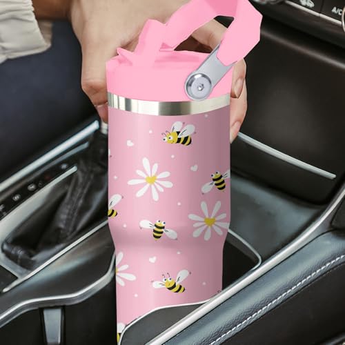 Bee Tumbler with Handle & Flip Straw 30oz Stainless Steel Travel Mug - Daisy