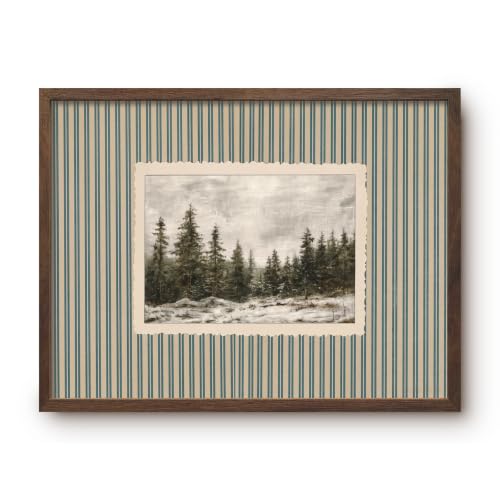 Vintage Christmas Wall Art Framed Winter Scene Canvas Print 16x12 Inches - Green Variation