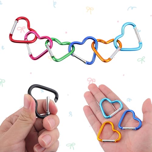 10pcs Heart Shaped Carabiner, Aluminium Alloy Cute Carabiner Clip Snap Hook Key Holder Heart Keychain Clip Key Ring for Camping Backpack Water Bottle Key Chain