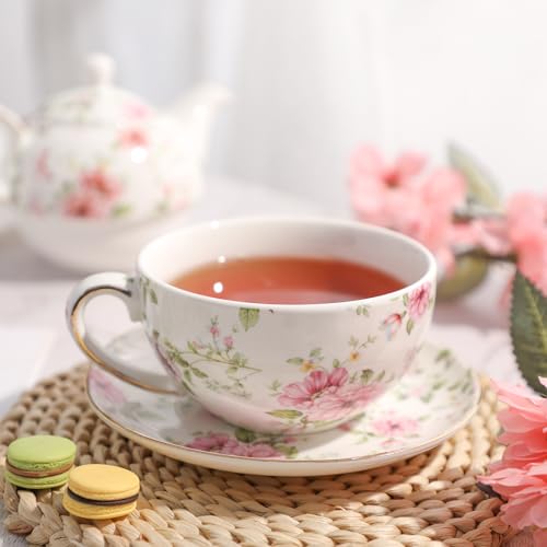 Ceramic Tea Cup Set with Teapot and Saucer - Cg1 Variation