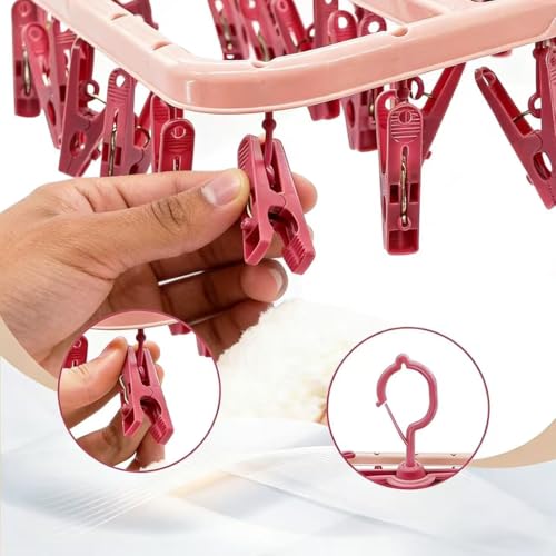 32-Clip Folding Sock Drying Rack - 360° Rotating Hanger for Laundry