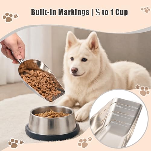 304 Stainless Steel Pet Food Measuring Scoop - 1 Cup with Long Handle