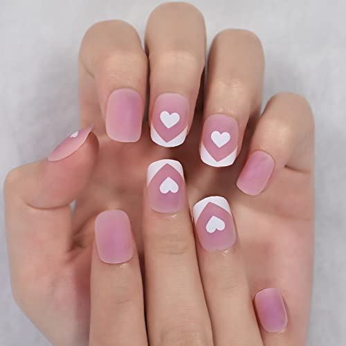 Elevenail Short Round Floral Press on Nails - Gradient French Fake Nails
