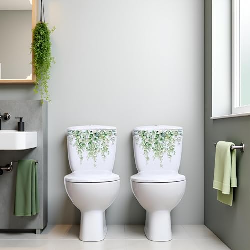 Green Plant Toilet Lid Decals - Self-Adhesive Botanical Bathroom Wall Decor