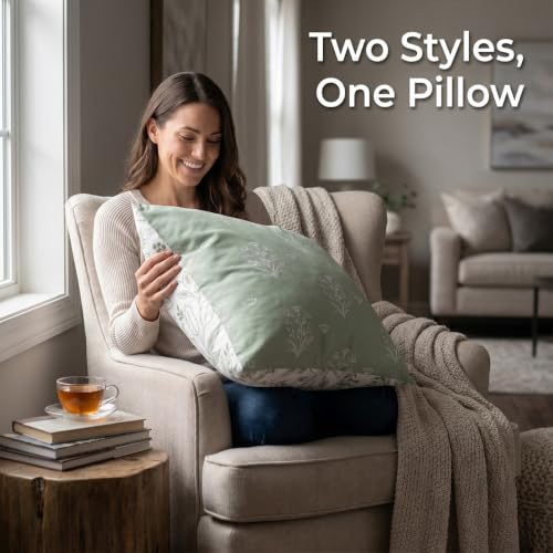 Sage Green Boho Throw Pillow Covers 20x20 Inch, Set of 2 Double-Sided