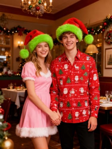Christmas Santa Hat for Adults - Green Monster Halloween Cosplay Hat