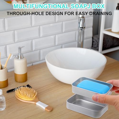 Tyqour Aluminum Travel Soap Container with Draining Tray & Lid
