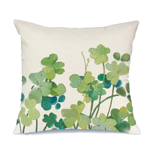 St. Patrick’s Day Shamrock Pillow Cover, 18x18 Inch Watercolor Lucky Clover