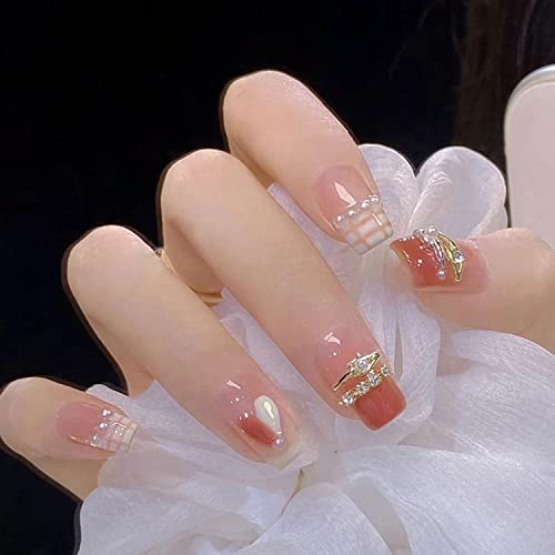 Vezocim Short Press-On Nails with Rhinestone Diamond Design 24Pcs