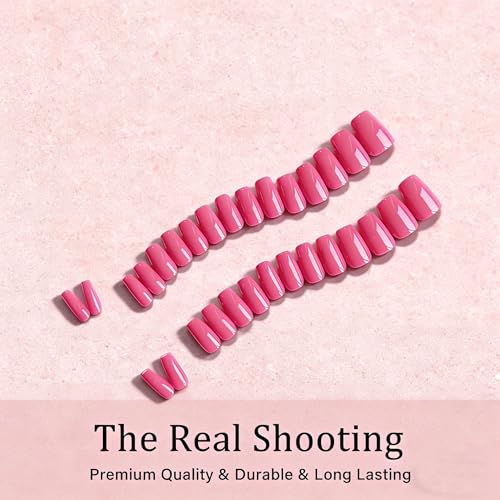 KXAMELIE Hot Pink Short Coffin Press On Nails - 30 Pcs Glossy Soft Gel False Nails